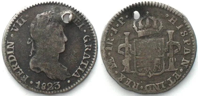 1823 PERU 1 Real 1823 JP, LIMAE, Lima mint FERNANDO VII silver VF