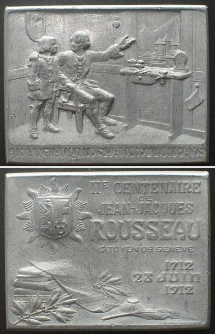 1912 GENEVE Plaque 1912 200 Years J.J. ROUSSEAU Alu 46x36mm UNC-