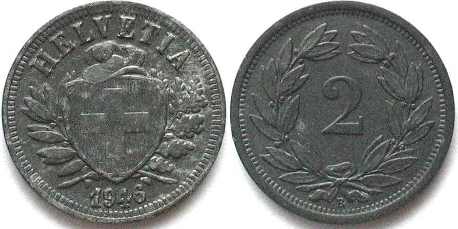 1946 SWITZERLAND 2 Rappen 1946 Zinc KEY DATE! AU!