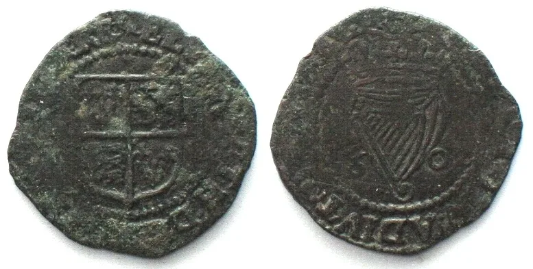 1602 IRELAND. Penny 1602, ELIZABETH I, copper RARE! EF