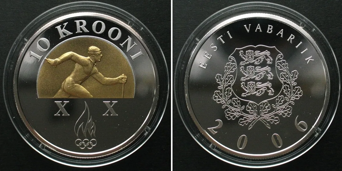 2006 ESTONIA. 10 Krooni 2006, Olympics Turin, silver, Proof