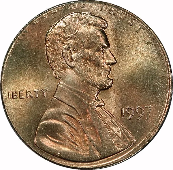 Lincoln Cent, 1997, On 10 Cent Planchet, 1¢, MS65 , ANACS