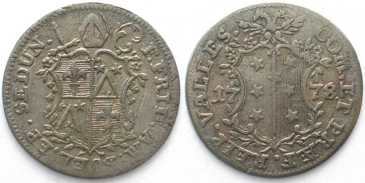 1778 VALAIS Bishopric SITTEN Batzen 1778 FRANZ FRIEDR. AMBUEL billon aXF! EF-