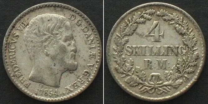 1854 DENMARK. 16 Skilling Rigsmont 1857, FREDERIK VII silver XF! EF