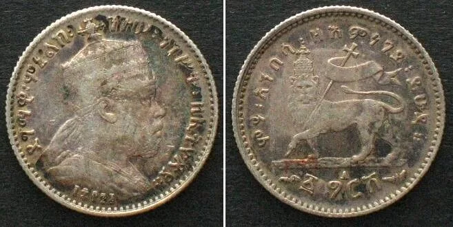 1/20 Birr 1903 ETHIOPIA Gersh EE 1895 (1903) MENELIK II silver XF EF