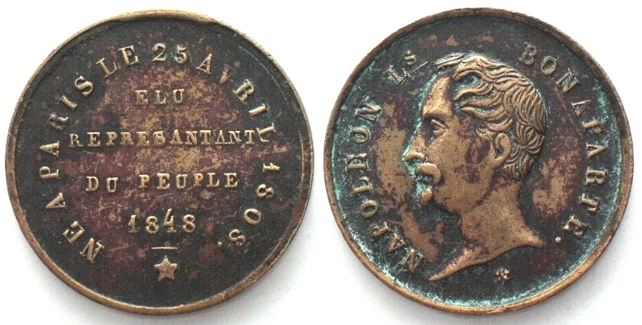 1848 LOUIS NAPOLEON BONAPARTE Election token 1848, brass, 23mm VF+