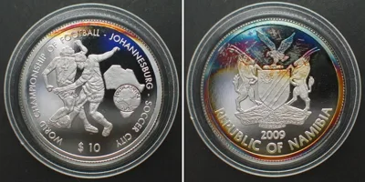 2009 NAMIBIA 10 $ 2009 FOOTBALL WORLD CUP, Soccer City, JOHANNESBURG, silver RARE! Proof