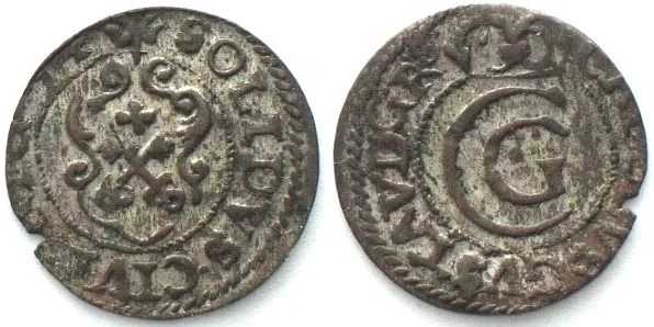 1654 Swedish RIGA Solidus 1654, CARL X GUSTAV, billon, AU!