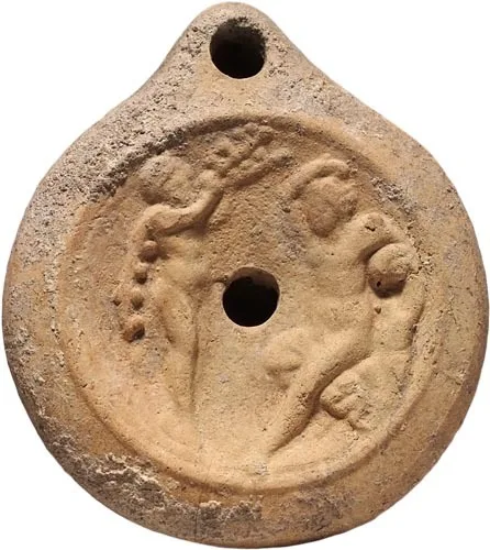 Roman Oil Lamp with Symposium Scene
