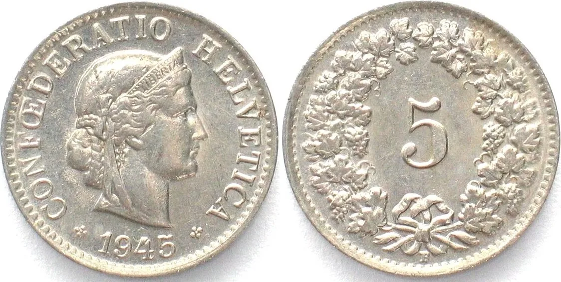 1945 SWITZERLAND 5 Rappen 1945 Cu-Ni SCARCE!!! UNC! UNC-