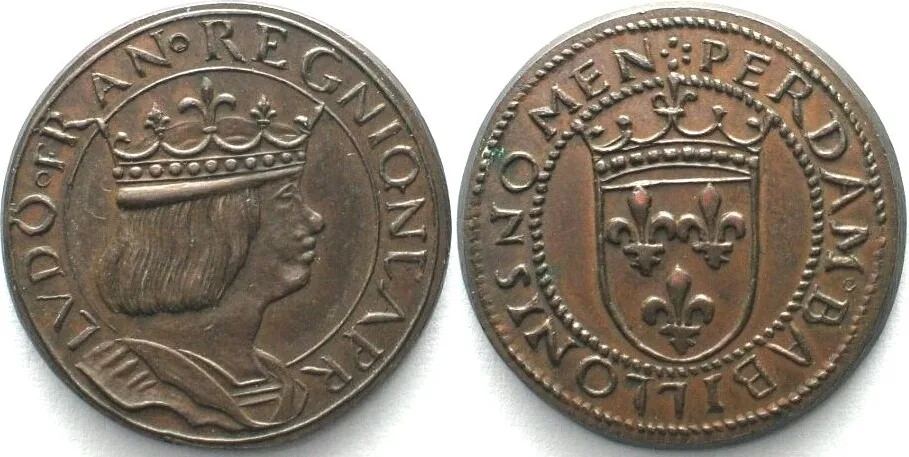 1880 FRANCE Test strike ND(1880) LOUIS XII Ducat of NAPLES copper 25mm UNC