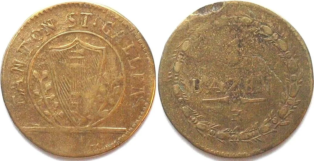 1814 Swiss SAINT GALL Canton 1 Batzen 1814 CONTEMPORARY COUNTERFEIT - SCARCE! VF