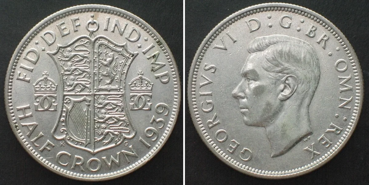 1939 GREAT BRITAIN Half Crown 1939, GEORGE VI, silver AU!