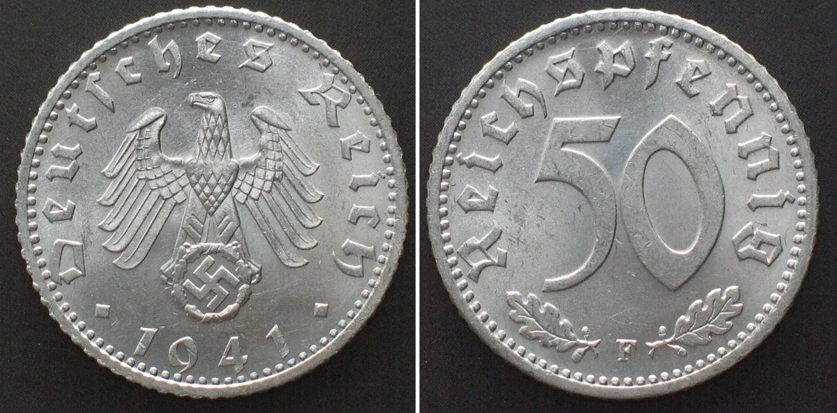 1941 Germany THIRD REICH 50 Reichspfennig 1941 F Alu BU!!!