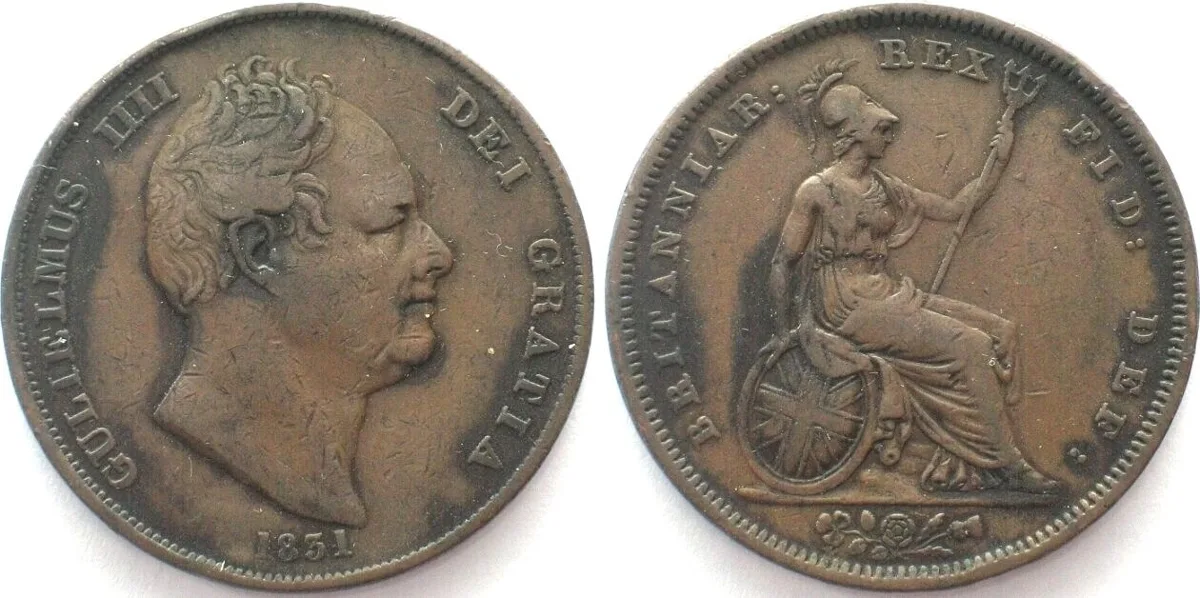 1831 GREAT BRITAIN Penny 1831 WILLIAM IV copper VF-XF VF-EF