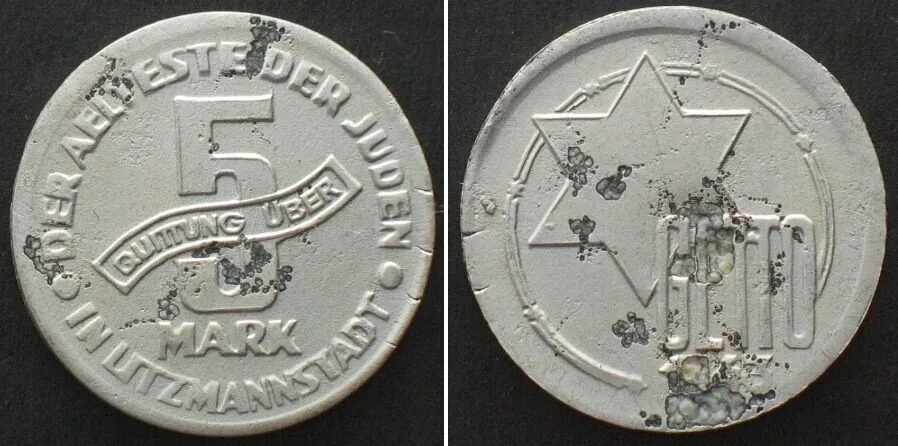 1943 Poland LODZ GHETTO 5 Mark 1943 Alu-Magnesium XF EF
