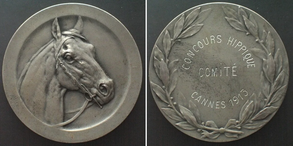1913 CANNES 1913 CONCOURS HIPPIQUE, Medal, silver, 41mm, RARE!!! UNC-