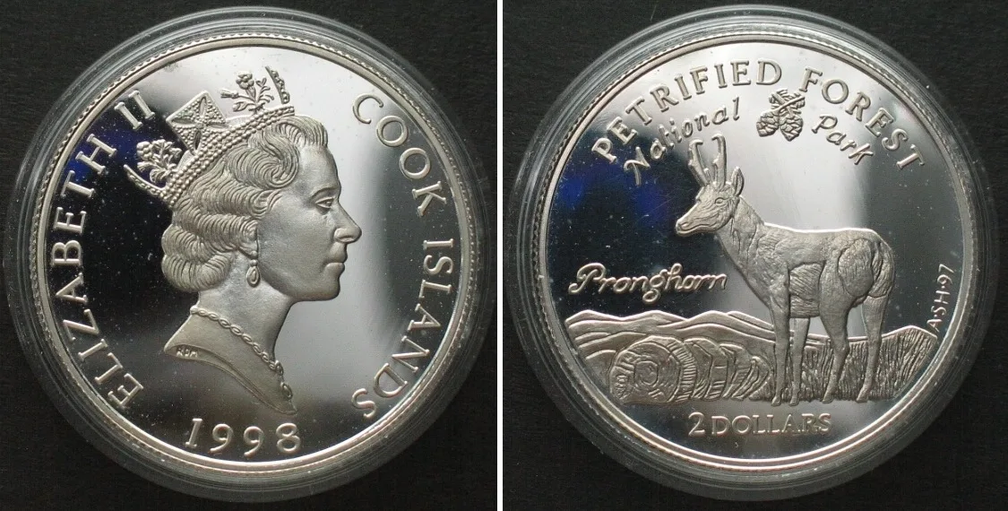 1998 COOK ISLANDS 2 Dollars 1998 Petrified Forest US-NATIONAL PARKS silver Proof