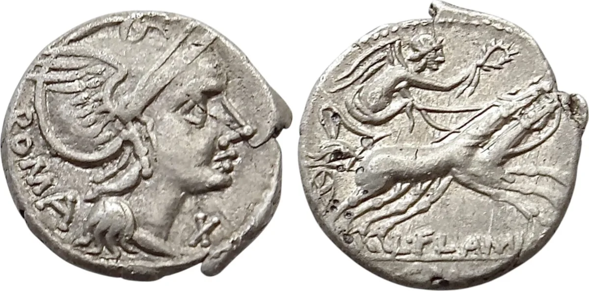 The Roman Republic. Lucius Flaminius Chilo. AR Denarius (3.83 g). Rome mint