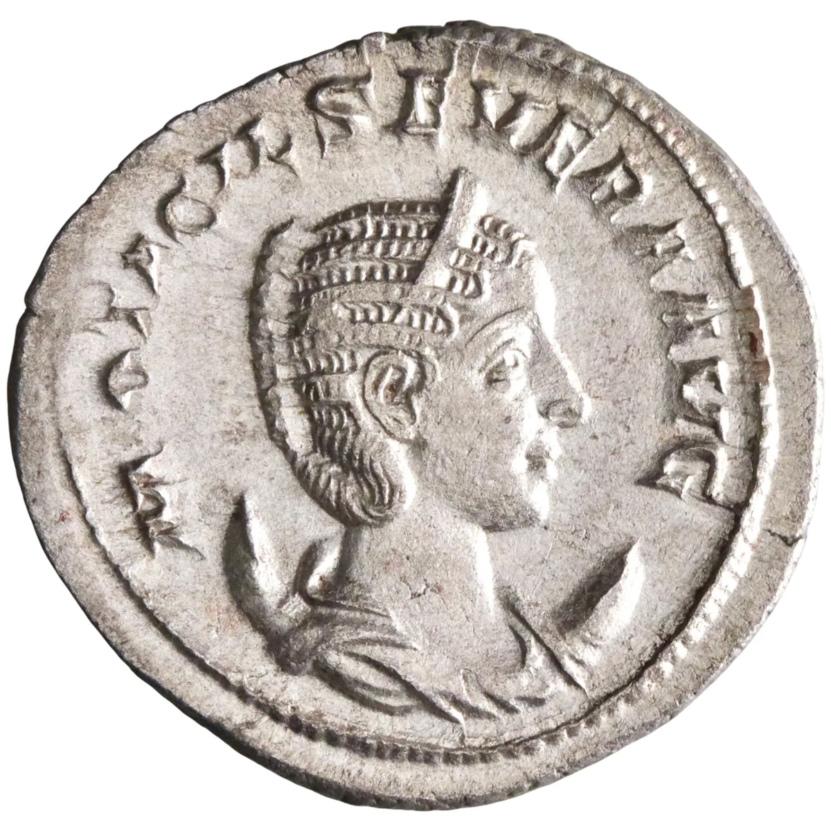 Roman: Otacilia Severa (244-249), silver antoninianus (4.06g), Rome mint, 246-248 CE. Concordia seated left, holding patera and double cornucopiae.