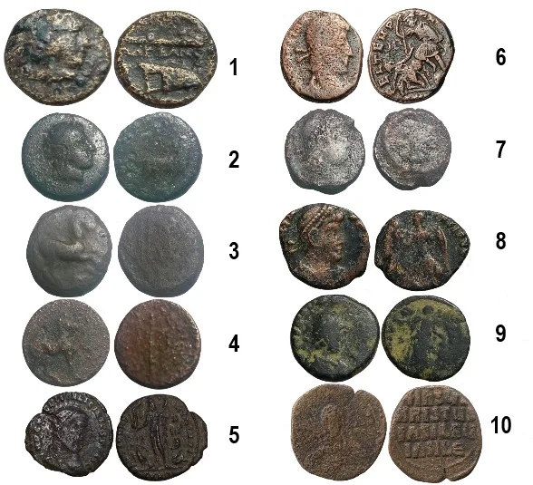 10 low grade Greek, Roman and Byzantine coins. ALL are ID