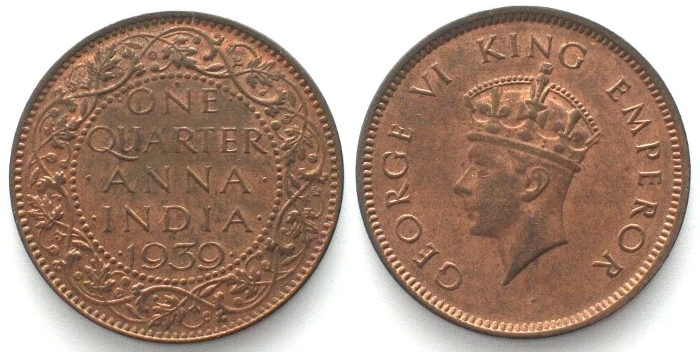 1939 INDIA 1/4 Anna 1939 (b) Bombay GEORGE VI bronze UNC!!!
