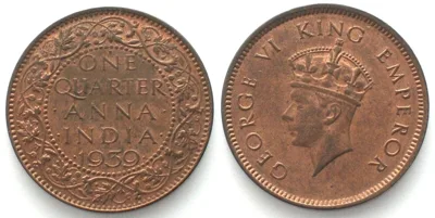 1939 INDIA 1/4 Anna 1939 (b) Bombay GEORGE VI bronze UNC!!!