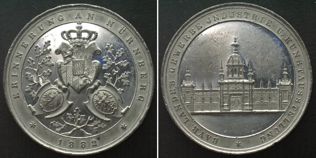 1882 NUREMBERG. 1882 BAVARIAN EXPO, white metal, 47mm, UNC-