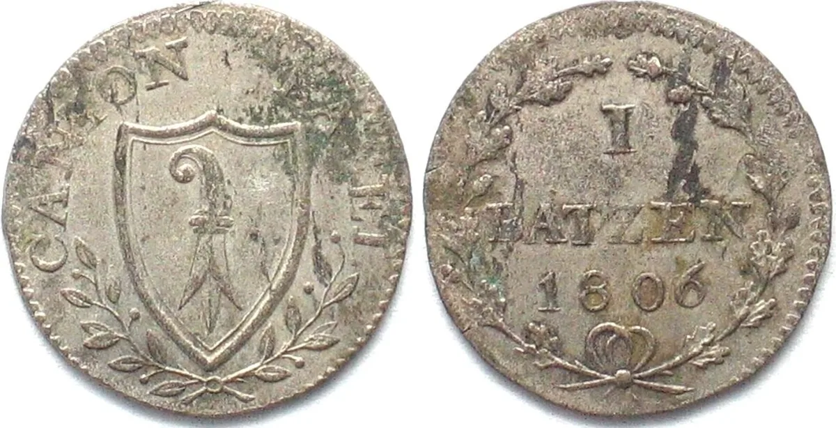 1806 Swiss Cantons BASEL. 1 Batzen 1806 billon AU!