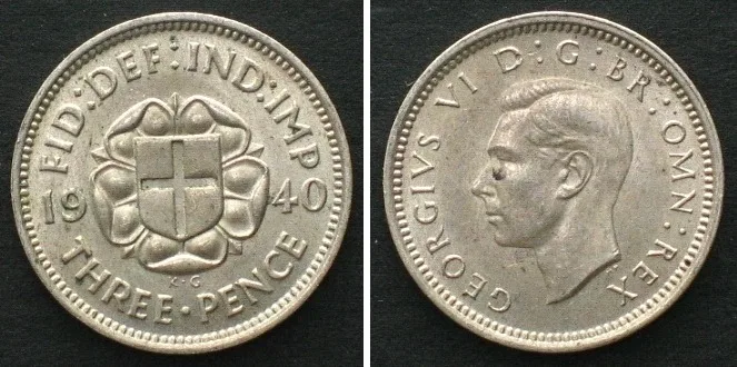 1940 GREAT BRITAIN Threepence 1940 GEORGE VI silver UNC!