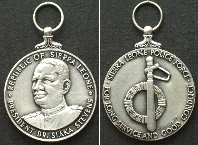 1972 SIERRA LEONE. Police Long Service Medal 1972, silvered bronze UNC