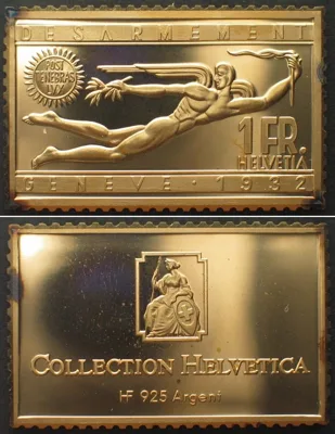 1985 COLLECTION HELVETICA, Abrüstungskonferenz Genf, 1 Fr. 1932, silver ingot Proof