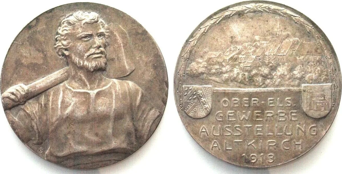 1913 ALTKIRCH. Oberelsässische Gewerbe-Ausstellung 1913 v. Issler, vers. Bronze, 50mm AU