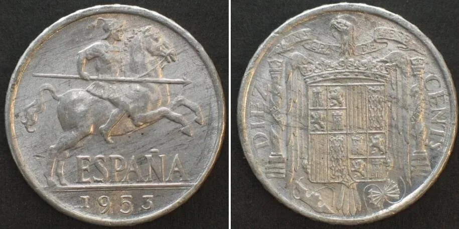 1953 SPAIN. 10 Centimos 1953 Alu BU!