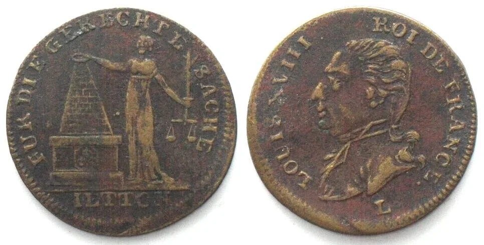 1814 LOUIS XVIII. Counter by Lauer ND (1814), 1st Restauration, brass 24mm VF+