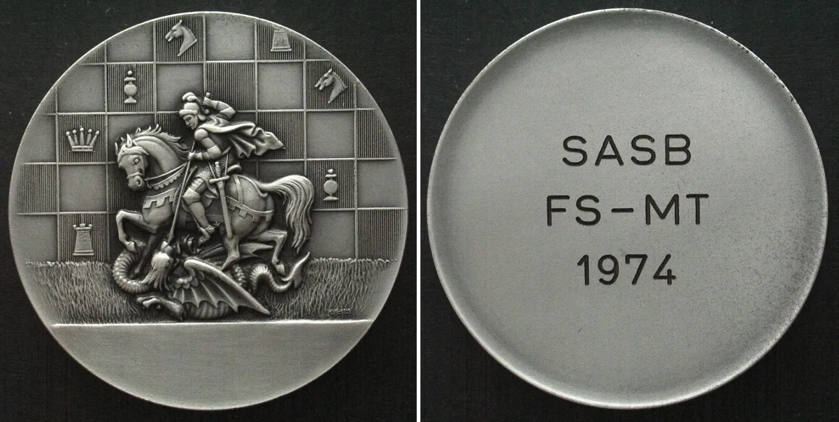 1974 SWITZERLAND Medal 1974 CHESS silvered bronze SCARCE! UNC