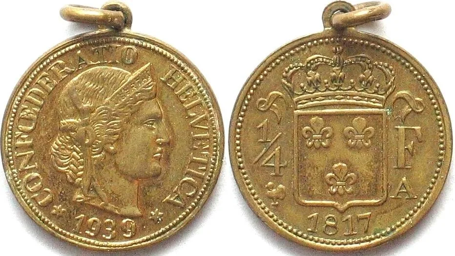 1939 Switzerland PRIVATE PATTERN 1/4 1817/1939 brass 21mm UNC-