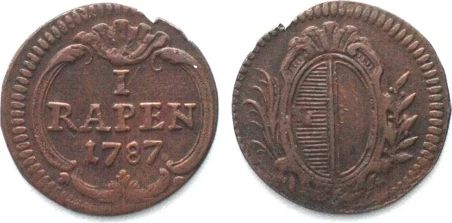 1787 Swiss Cantons LUZERN Rappen 1787 copper VF-XF VF-EF