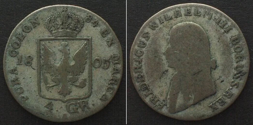 1805 German States PRUSSIA 4 Groschen 1805 A, Berlin mint FRIEDRICH WILHELM III F-VF