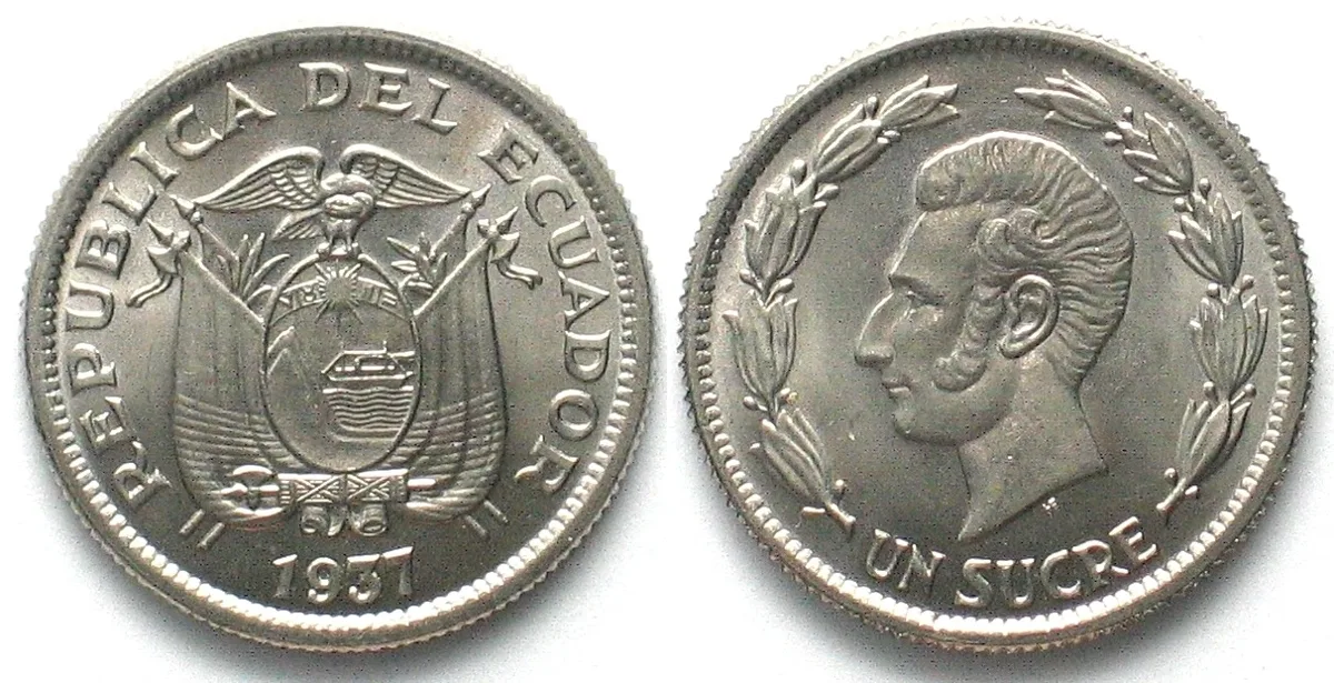 1937 ECUADOR Sucre 1937 HF Huguenin mint, nickel, early strike BU!!!