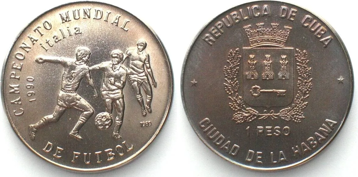 1989 CUBA 1 Pesos 1989 SOCCER WORLD CUP Cu-Ni BU, SCARCE! BU