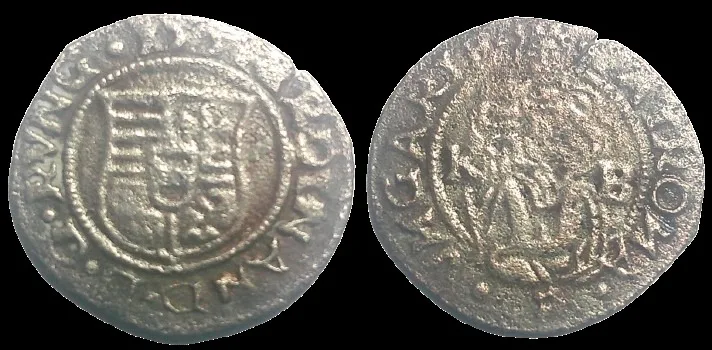 King of Hungary Ferdinand I 1526–1564 AD (Struck 1559 AD) BI 14.4mm .42gm, 1 Denar, Kremnica Mint
