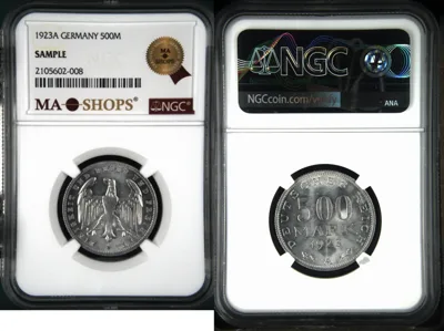 500 Mark 1923A NGC SAMPLE SLAB MA-SHOPS - ONLY 200 pcs. ISSUED!!! NGC SAMPLE