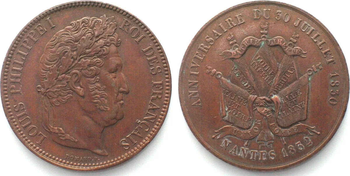 1832 FRANCE Module 5 Francs 1832 Nantes LOUIS PHILIPPE I bronze AU