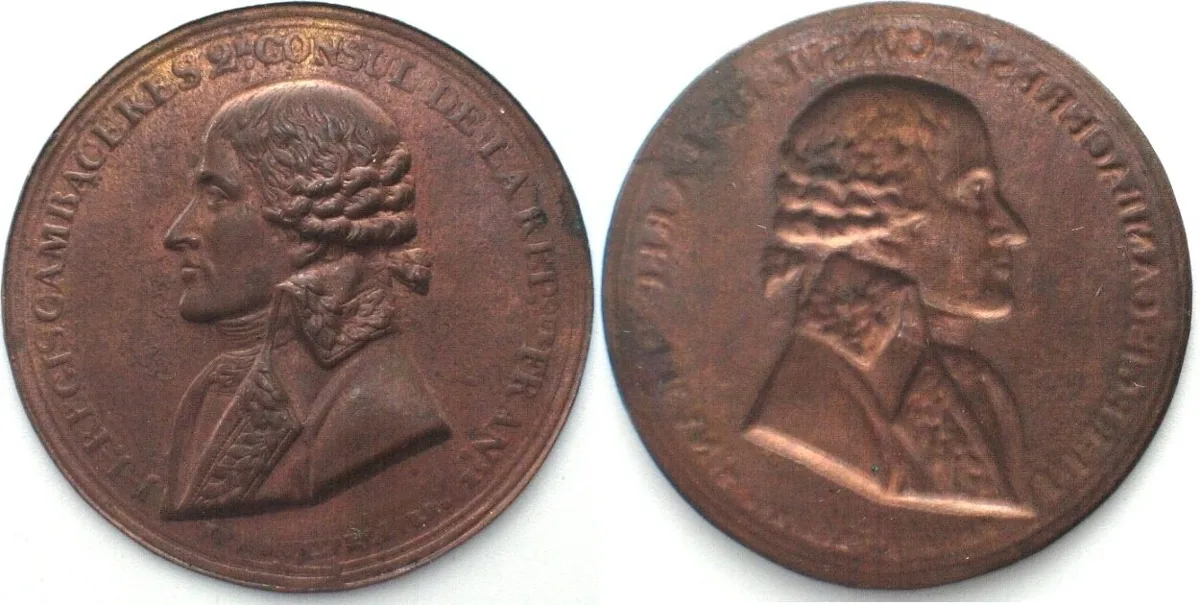 1801 JEAN-JACQUES RÉGIS DE CAMBACÉRÈS 2ND CONSUL Medal 1801 Bronze by Lienard, 32mm UNC-