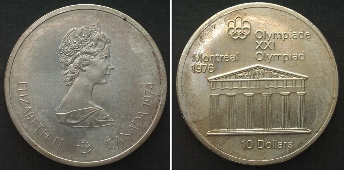 1974 CANADA 10 Dollars 1974, OLYMPICS MONTREAL, silver UNC