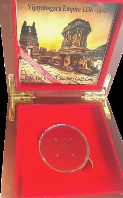 5 coins- World's Smallest Gold Coin: Bele of Vijayanagara 1336-1646  (Red Wooden box)
