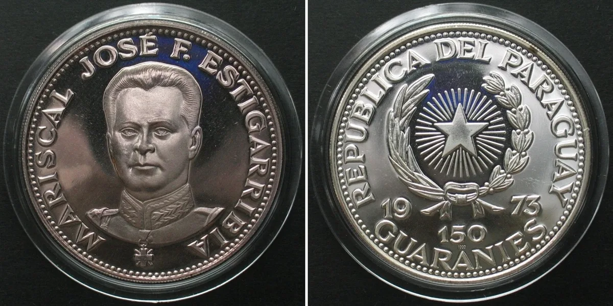 1973 PARAGUAY. 150 Guaranies 1973, JOSE F. ESTIGARRIBA, silver Proof RARE! Proof