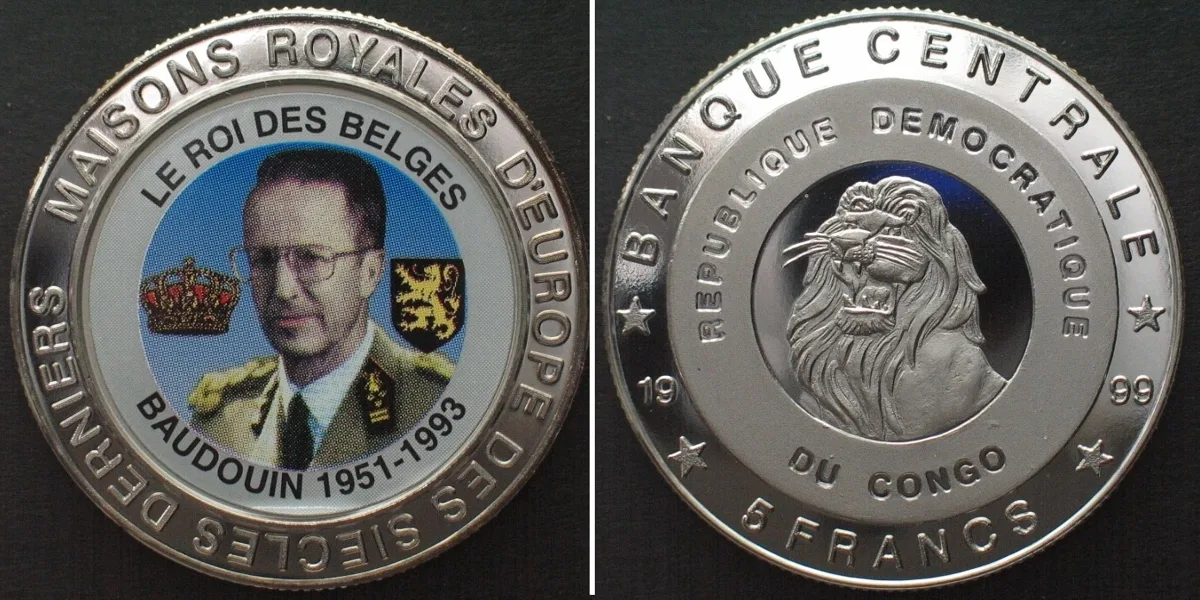 1999 CONGO 5 Francs 1999 Baudouin ROYALS OF EUROPE Cu-Ni Proof