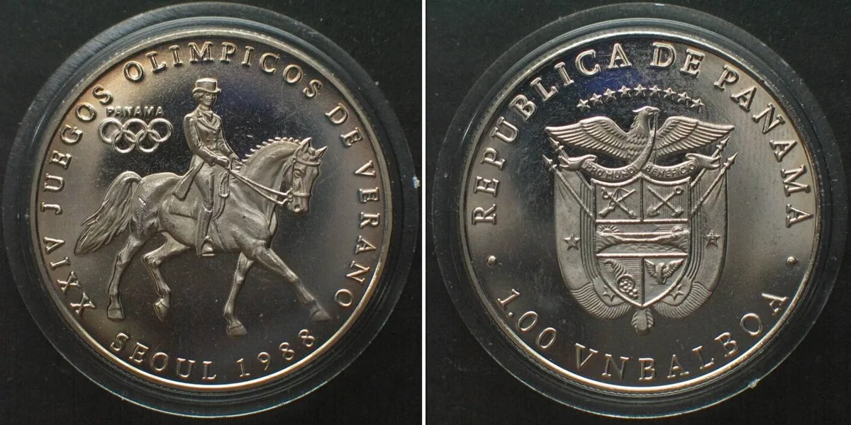 1988 PANAMA 1 VN Balboa 1988 Equestrian OLYMPICS SEOUL Cu-Ni Proof